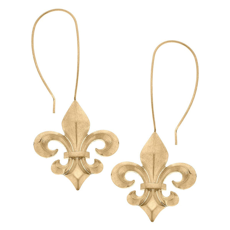 Allure Bourbon Fleur de Lis Statement Earrings in Worn Gold
