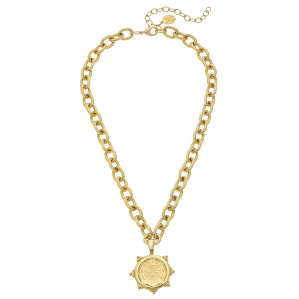 Handcast Gold Malta Coin on Gold Chain Necklace
