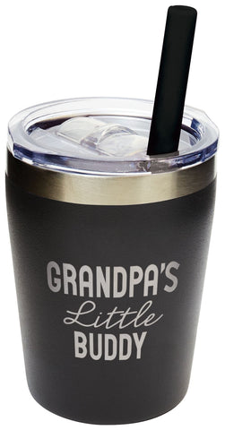 Grandpa's Little Buddy Black Tumbler with Straw