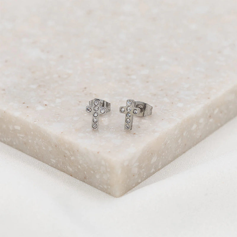 Faith Petite Crystal Cross Earrings