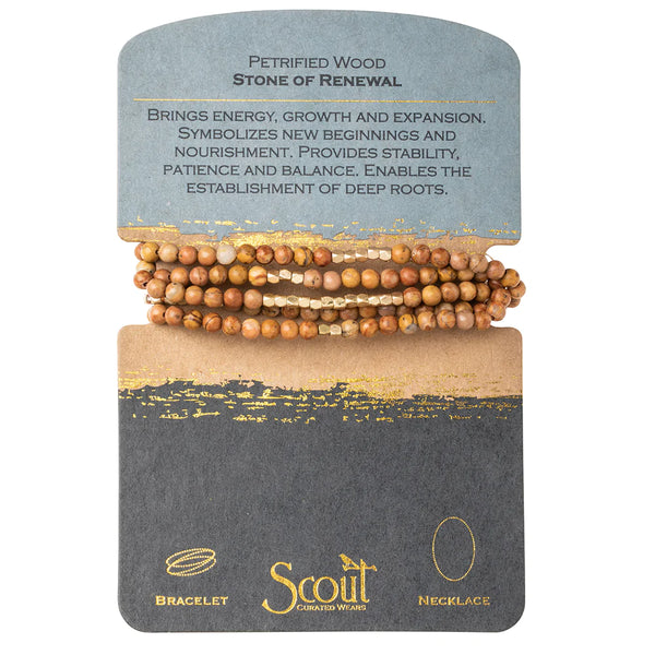 Stone Wrap Bracelet/Necklace Petrified Wood/Gold - Stone of Renewal