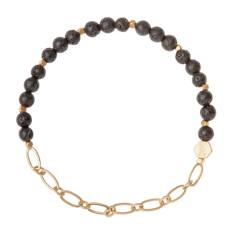 Mini Stone with Chain Stacking Bracelet - Lava/Gold