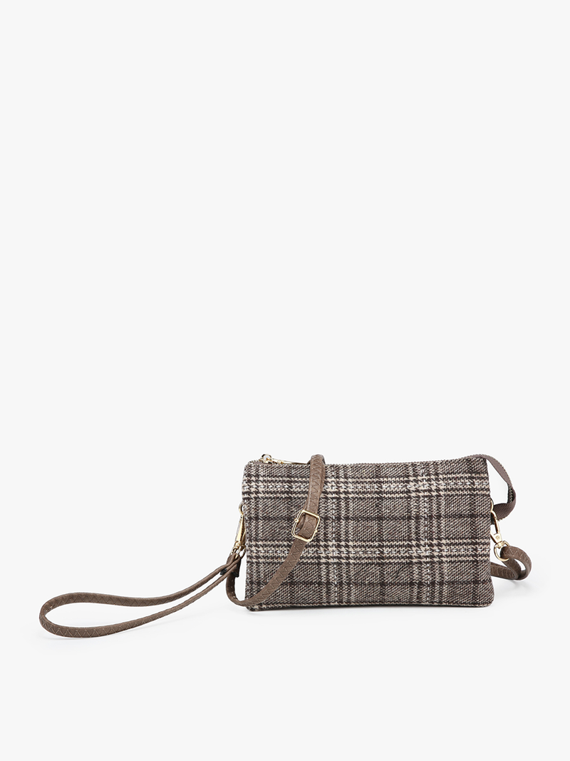 Brown/Tan Plaid Riley 3 Compartment Crossbody/Wristlet