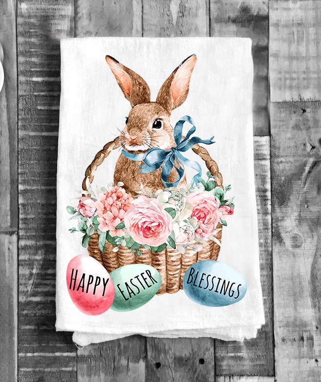 Happy Easter Blessing Bunny Flour Sack Tea Towel Kitchen