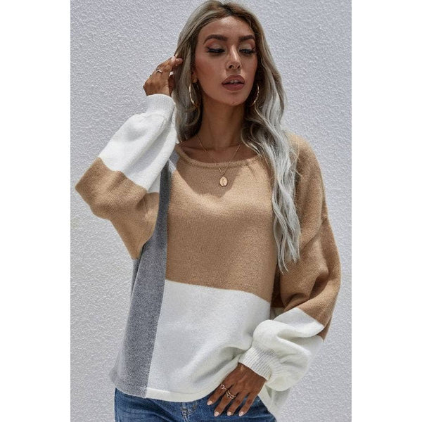 Multi Color Block Balloon Sleeve Sweater