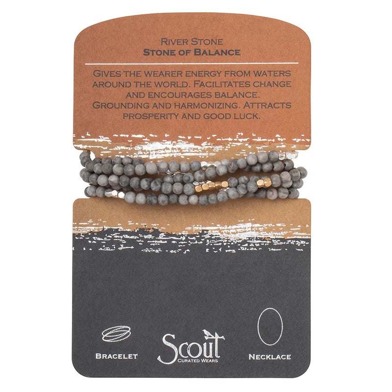 Stone Wrap Bracelet/Necklace River Stone/Silver/Gold - Stone of Balance