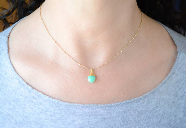 2 Tone Silver Necklace With Chrysoprase Pendant