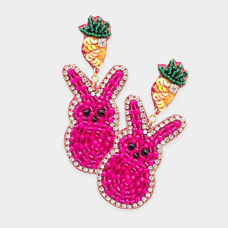 Peeps Beaded Carrot Easter Bunny Dangle Earrings