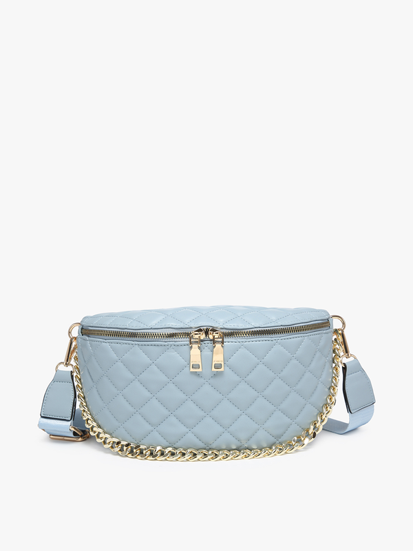Blue/Grey  Sylvie Quilted Belt Bag with Chain Strap
