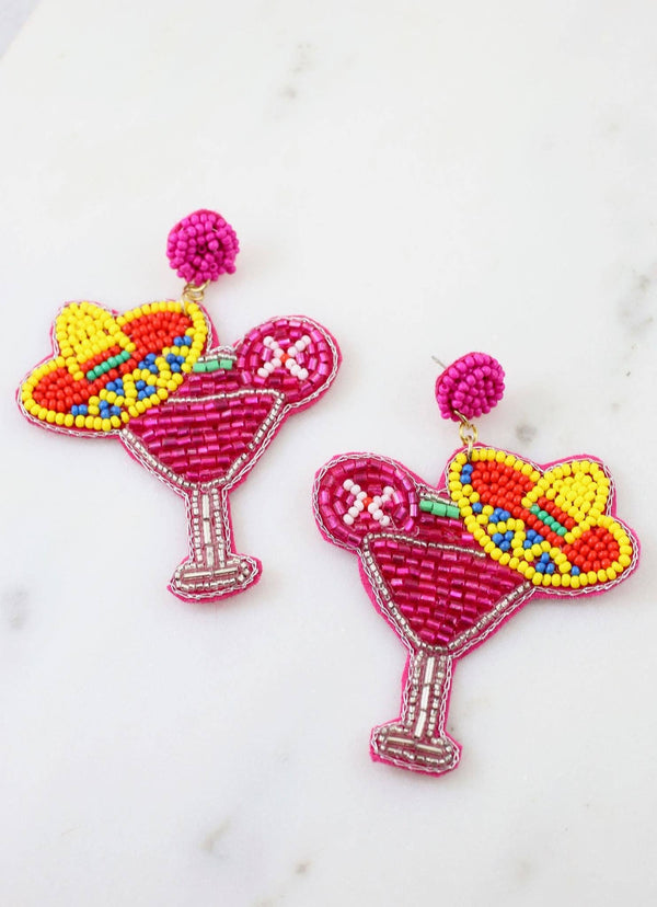 Margarita Glass with Sombrero Earring Hot Pink