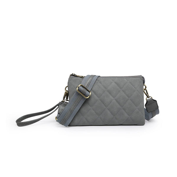 Izzy Quilted Crossbody w/ Guitar Strap: Grey-Blue