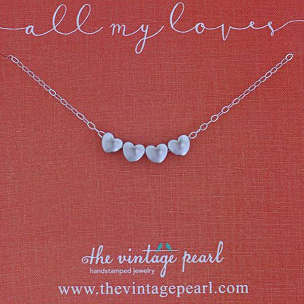 All My Loves Necklace Sterling Silver - 4 Hearts