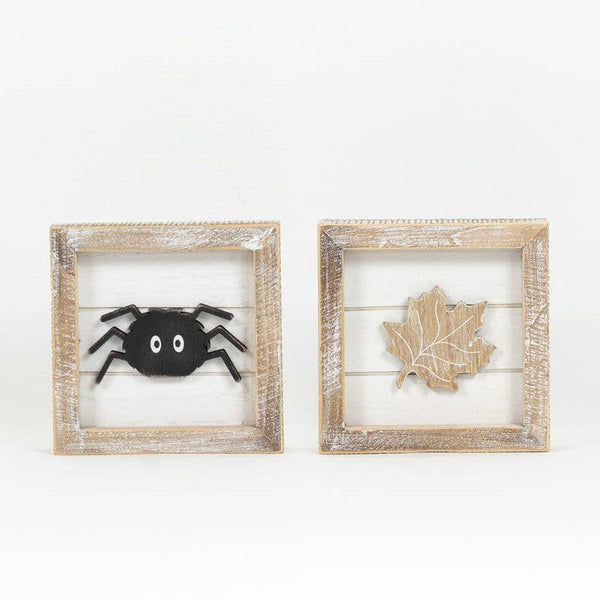 Leaf/Spider Wood Framed Sign