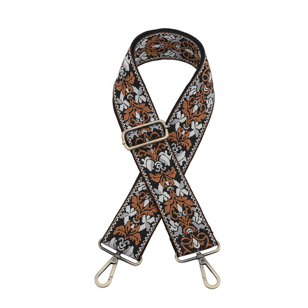 Black/Camel/Grey Boho Vine Guitar Strap