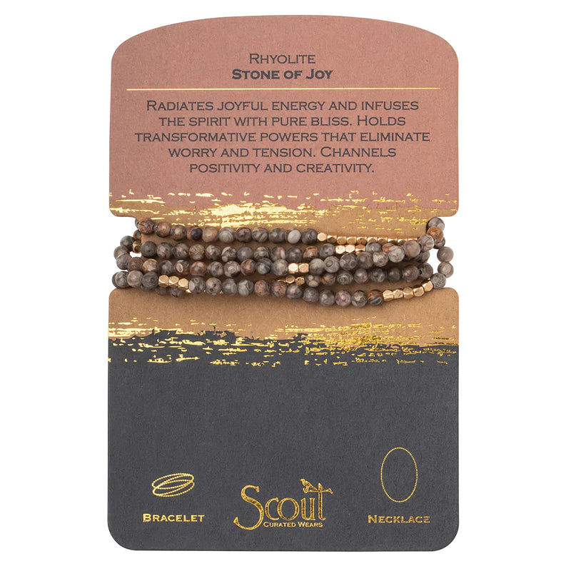 Stone Wrap Bracelet/Necklace Rhyolite/Gold - Stone of Joy
