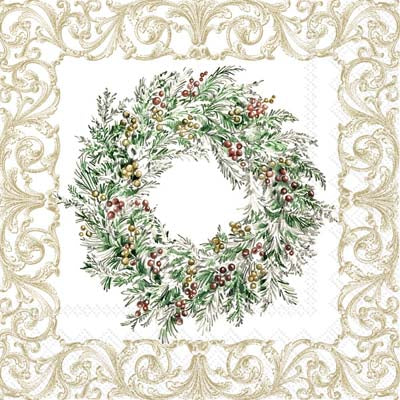 Holiday Berry Wreath Repeat Cocktail Napkin - Thumbnail 5