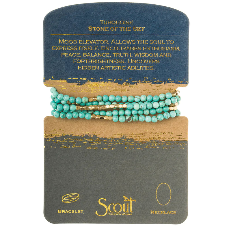 Stone Wrap Bracelet/Necklace Turquoise/Gold - Stone of the Sky