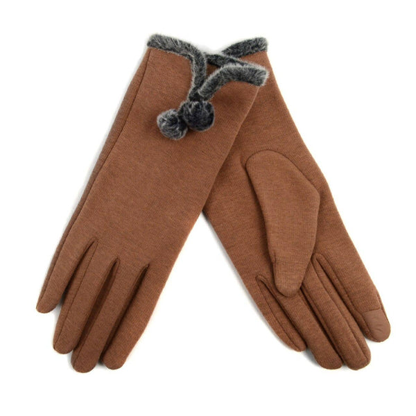 Women's Stylish Touch Screen Gloves with Fur Trim & Fleece: Light Brown / Small / Medium