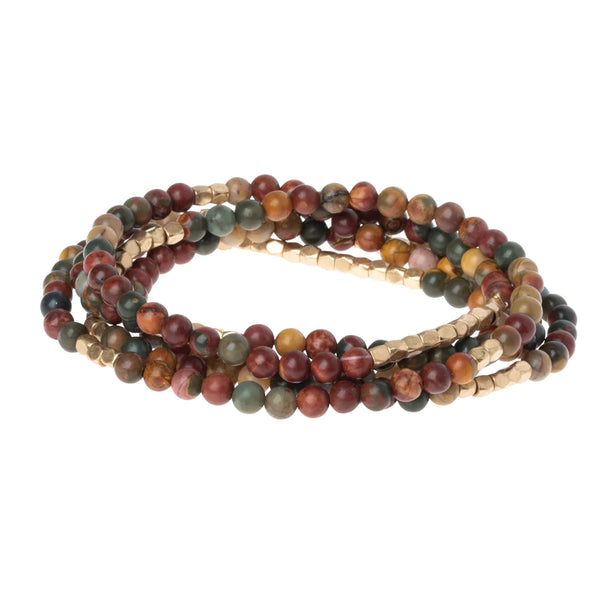 Stone Wrap Bracelet/Necklace Majestic Jasper/Gold -  Stone of Serenity