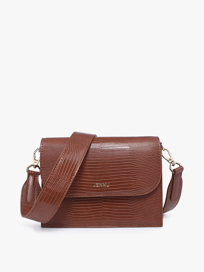 Crocodile Embossed Crossbody: Brown