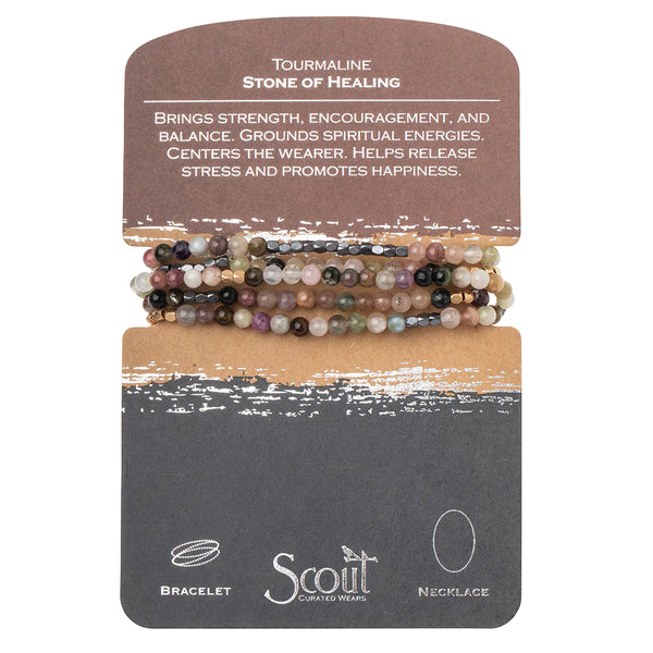 Stone Wrap Bracelet/Necklace Tourmaline Hematite/Gold - Stone of Healing