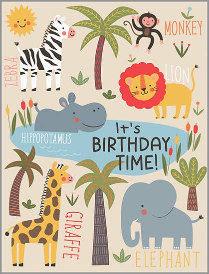 Birthday Greeting Card - Cute Jungle Animals-Kids