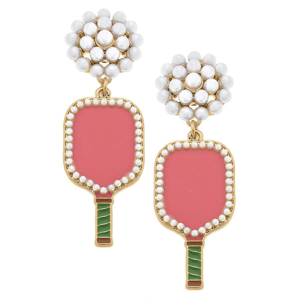 Ellie Pickleball Pearl Cluster Drop Earrings in Pink