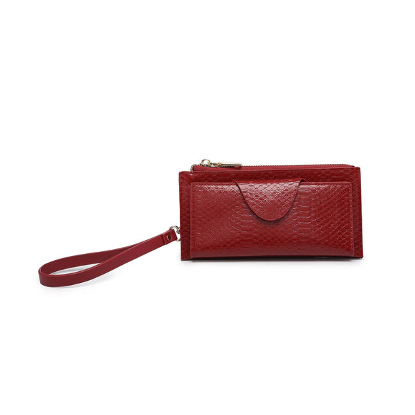 Dark Red Kyla Snake RFID Wallet w/ Snap Closure and Zip Change Pocket