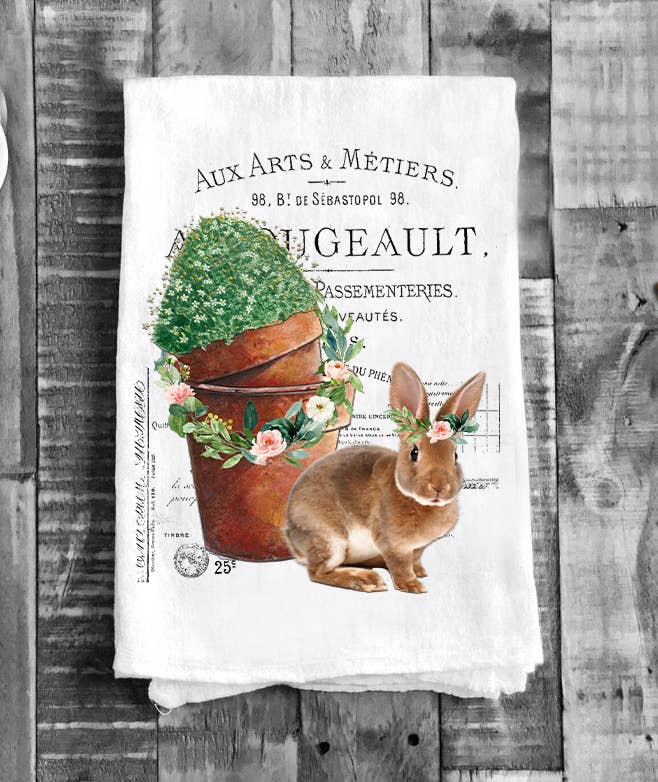 Vintage Easter French Bunny Flour Sack Tea Towel Kitchen