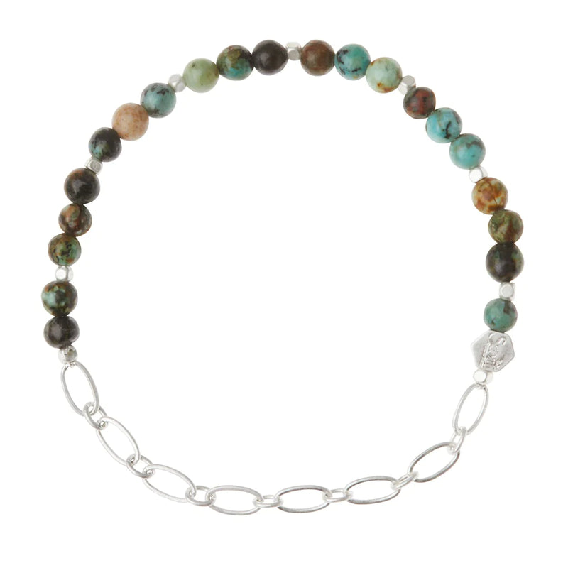 Mini Stone with Chain Stacking Bracelet - African Turquoise/Silver
