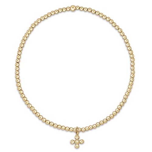 Classic Gold 2mm Bead Bracelet Classic Beaded Signature Cross Small Gold Charm