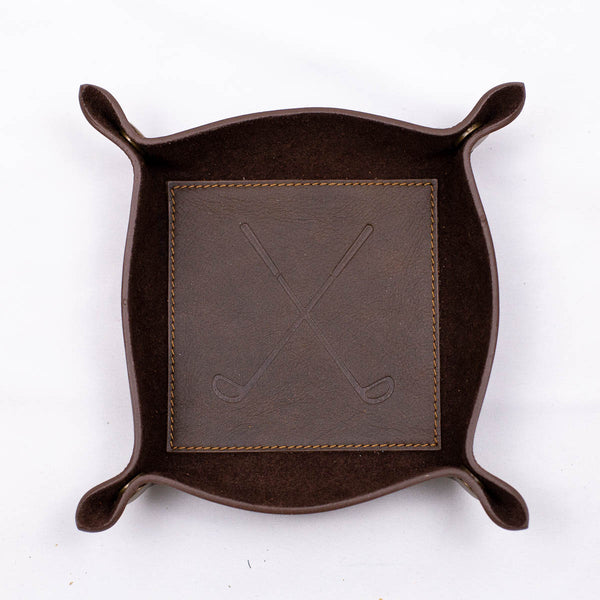 Golf Leather Embossed Valet Tray Dark Brown