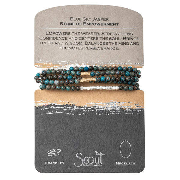 Stone Wrap Bracelet/Necklace Blue Sky Jasper Gold & Silver - Stone of Empowerment