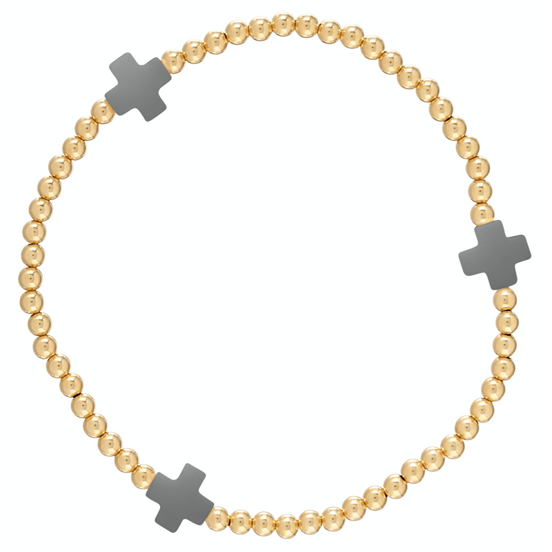 Signature Cross Gold Pattern 3mm Bead Bracelet Charcoal