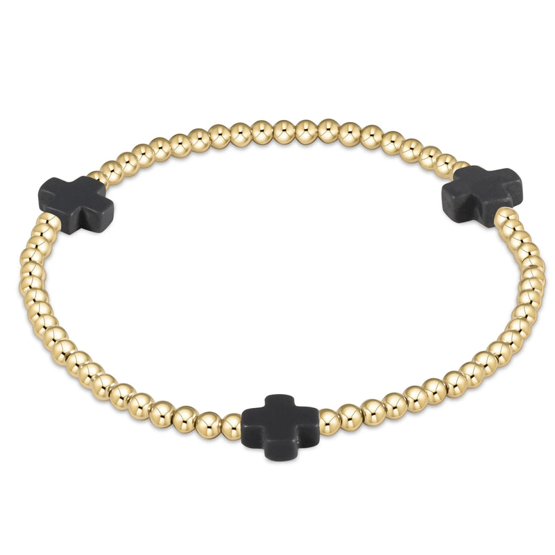 Signature Cross Gold Pattern 3mm Bead Bracelet Onyx