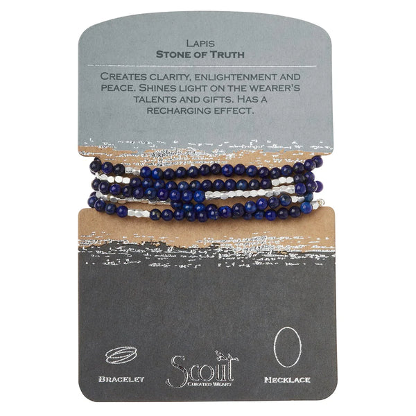 Stone Wrap Bracelet/Necklace Lapis/Silver - Stone of Truth