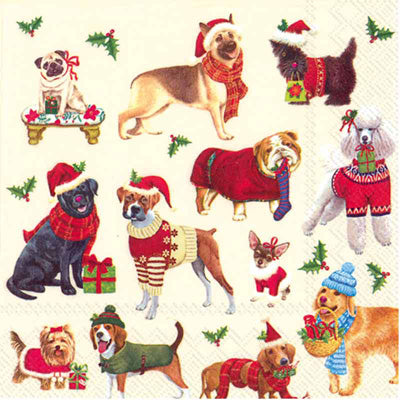 Christmas Dogs Cocktail Napkin - Thumbnail 2