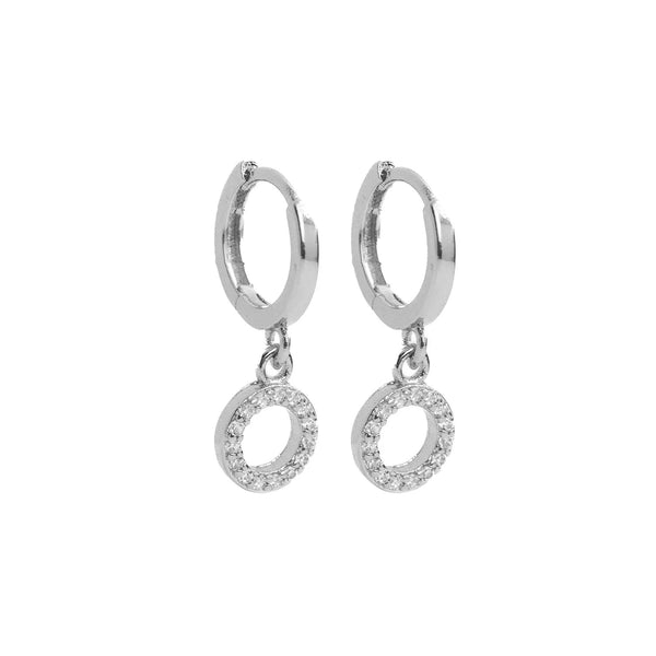 Small Huggies With Pave Circle Silver