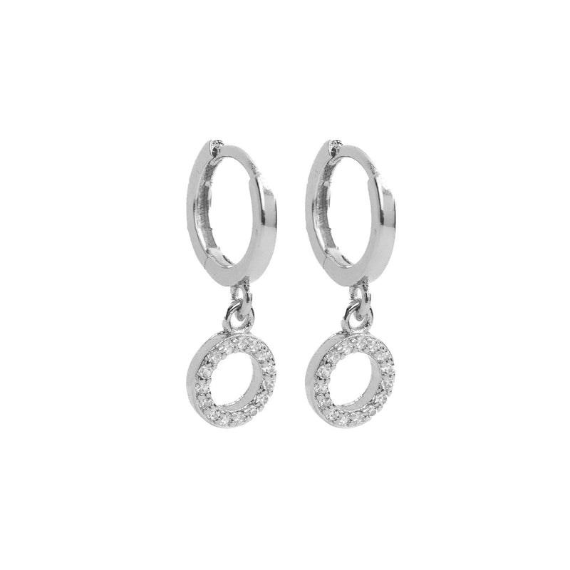 Small Huggies With Pave Circle Silver