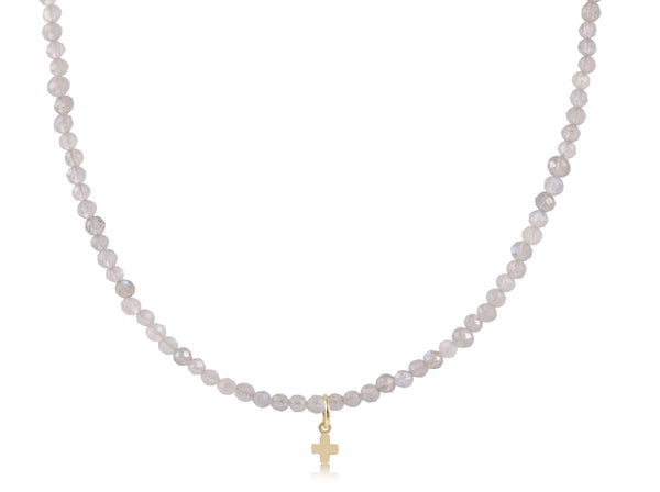 15” Choker Gemstone 3mm - Labradorite - Signature Cross Small Gold Charm