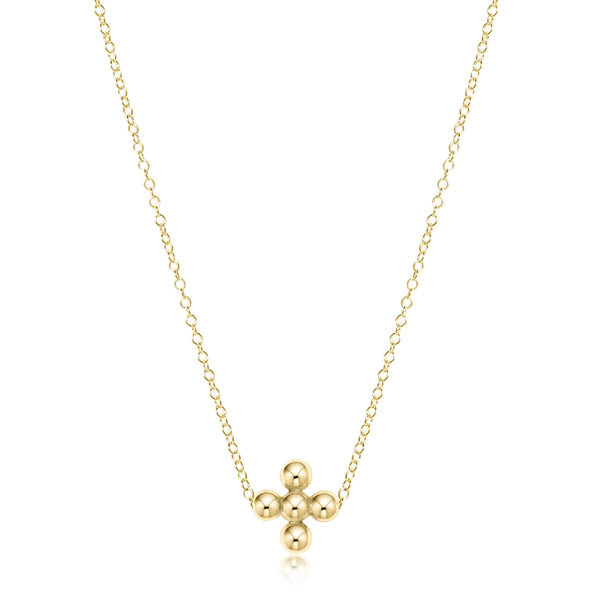Classic Beaded Signature Cross 16" Gold Necklace 3mm