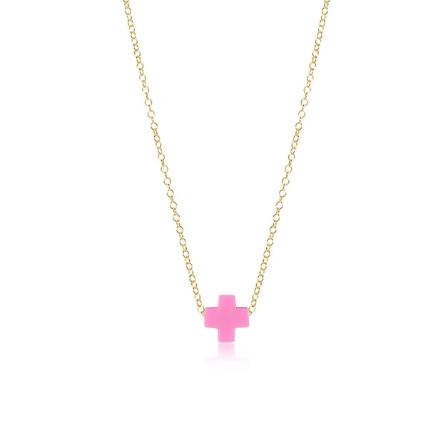 Bright Pink Signature Cross 16" Gold Necklace