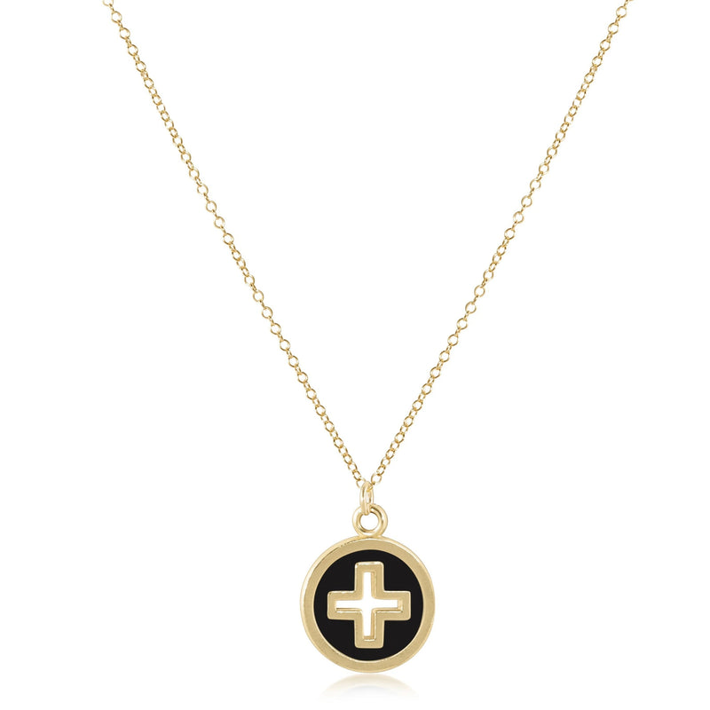 16" Necklace Gold Signature Cross Gold Disc Onyx