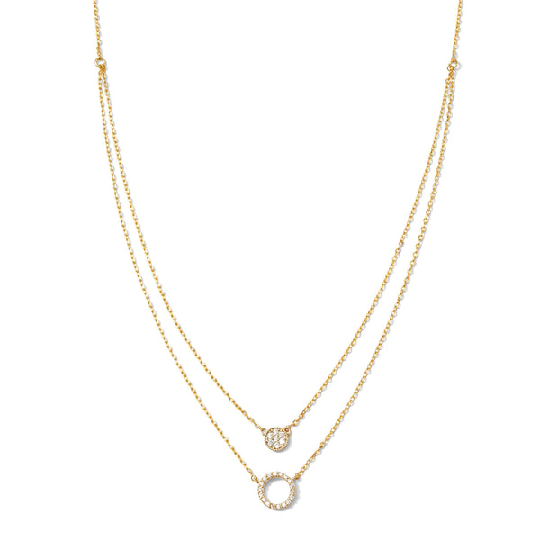Round Pave Double Appeal Necklace Gold