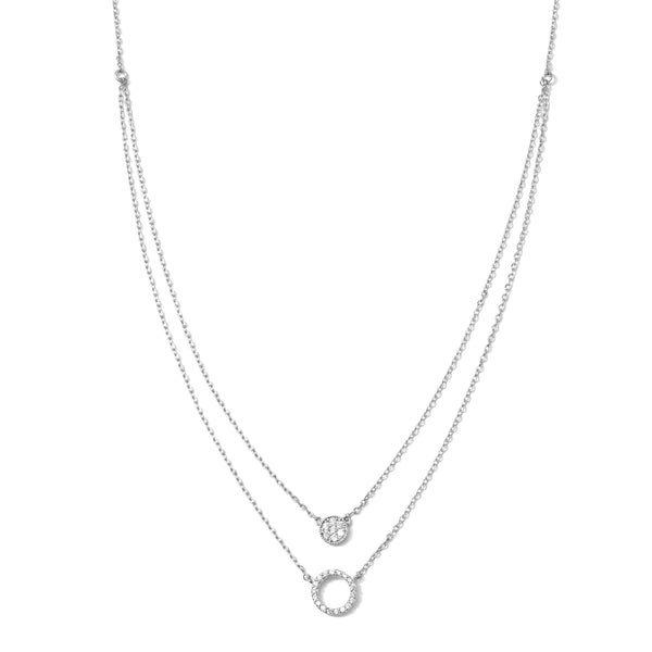 Round Pave Double Appeal Necklace Silver
