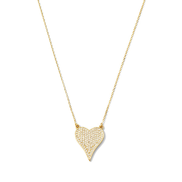 Pave Heart Necklace Gold