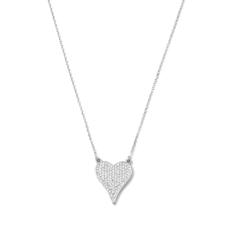 Pave Heart Necklace Silver