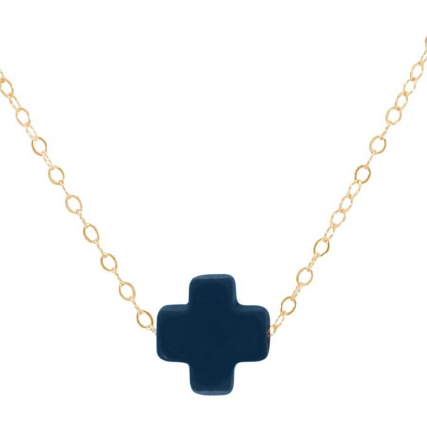 Navy Signature Cross 16" Gold Necklace