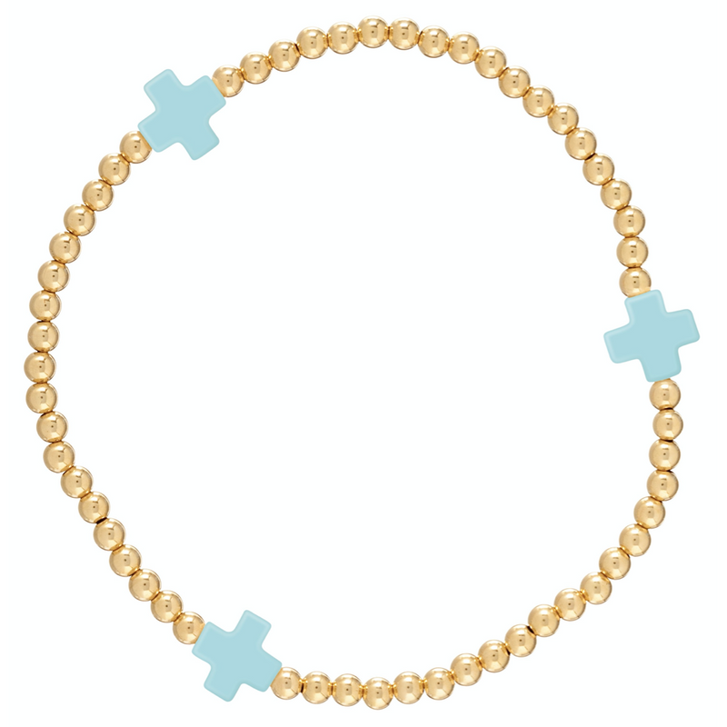 Signature Cross Gold Pattern 3mm Bead Bracelet Turquoise