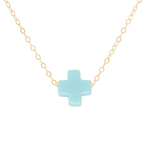 16" Necklace Gold Signature Cross Turquoise